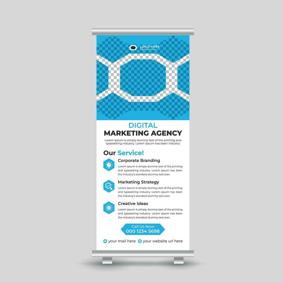 Modern business roll up banner design standee x banner template Free Vector