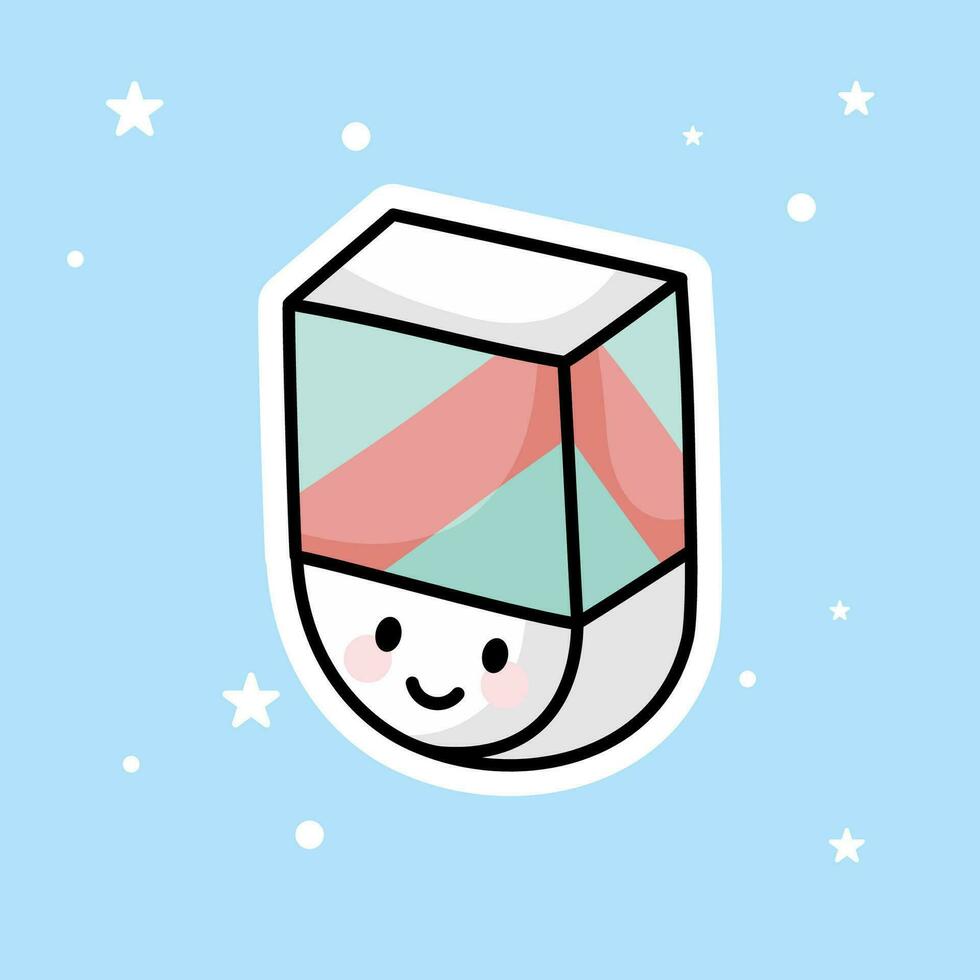 Cute Kawaii Eraser isolated on a blue background. vector