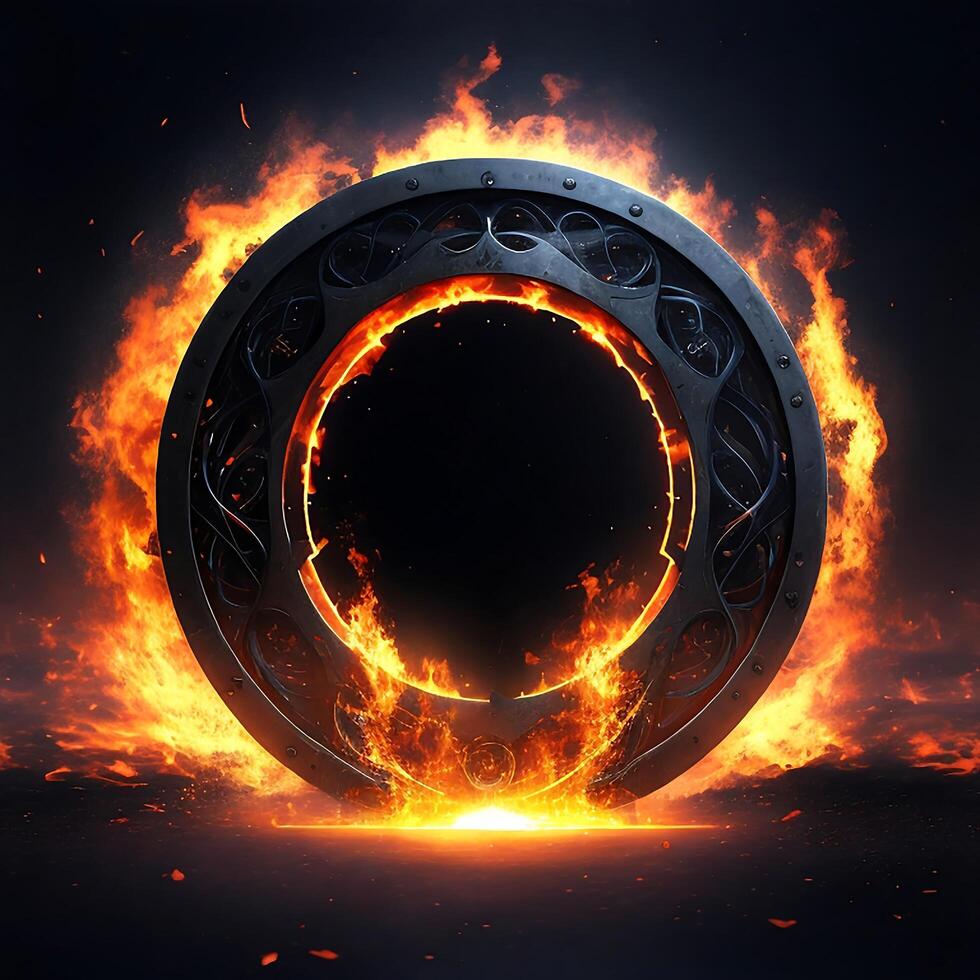 dark abstract futuristic with a  Circle gate fire AI generated photo