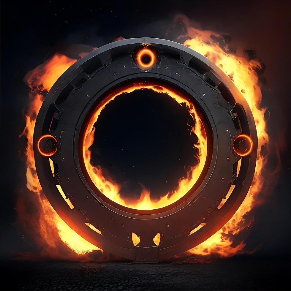 dark abstract futuristic with a Circle gate fire photo
