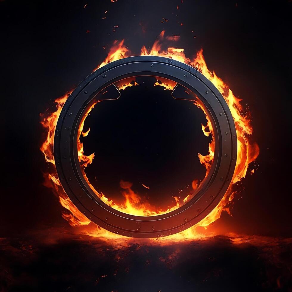 dark abstract futuristic with a  Circle gate fire AI generated photo