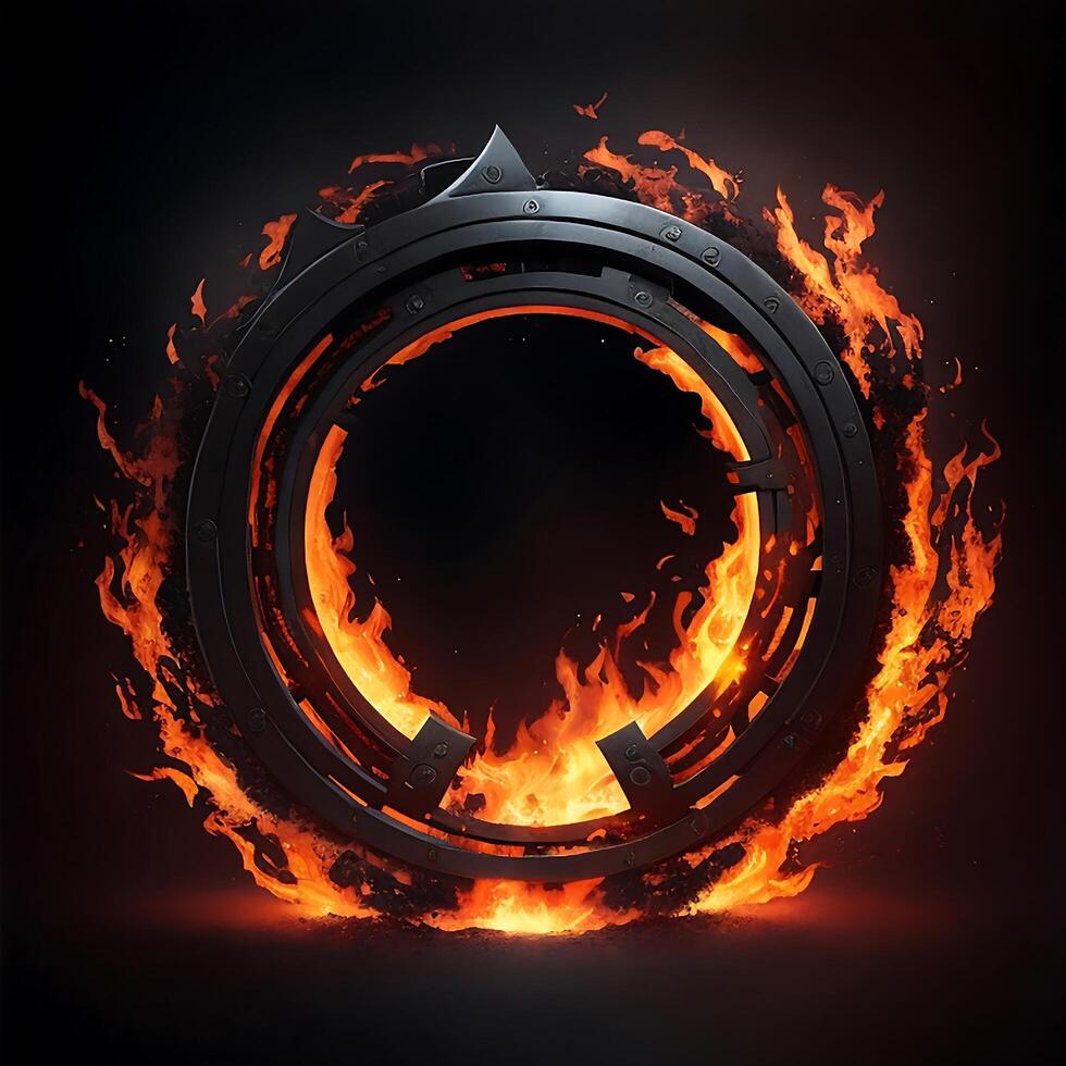 dark abstract futuristic with a  Circle gate fire AI generated photo