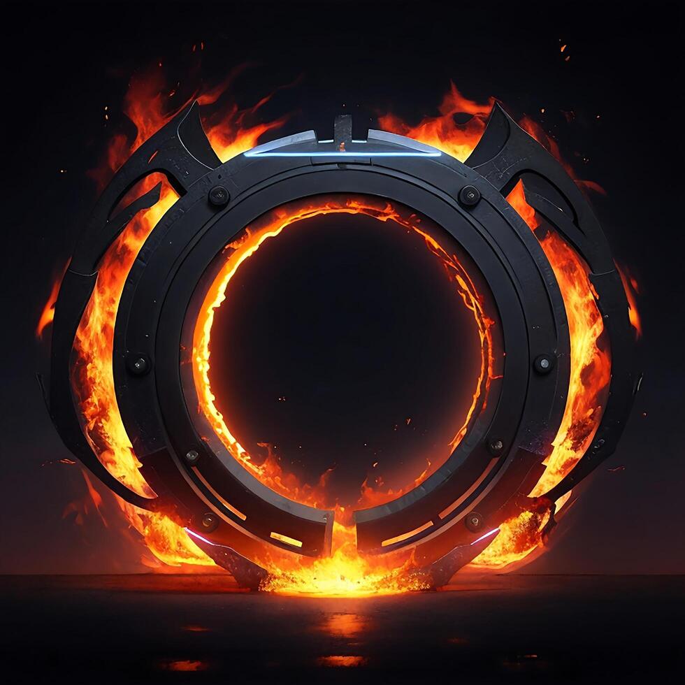 dark abstract futuristic with a Circle gate fire photo