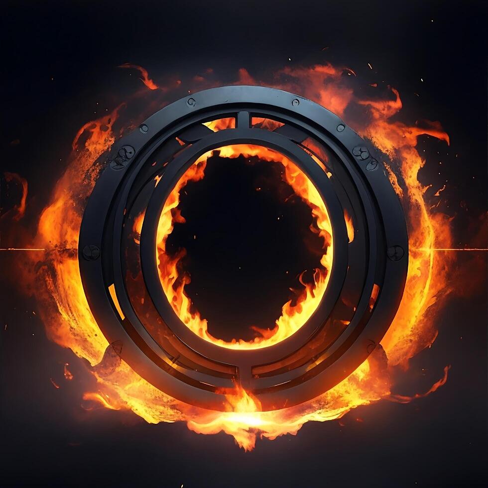 dark abstract futuristic with a  Circle gate fire AI generated photo