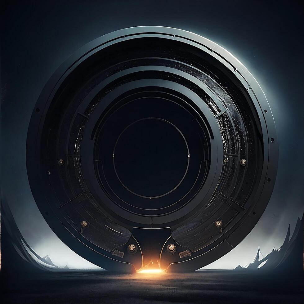 dark abstract futuristic with a Circle gate fire photo