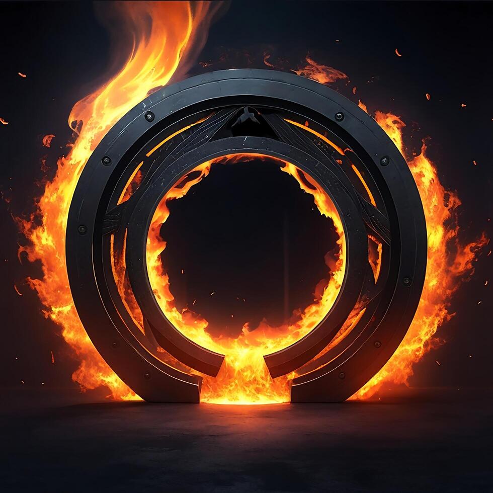 dark abstract futuristic with a Circle gate fire photo