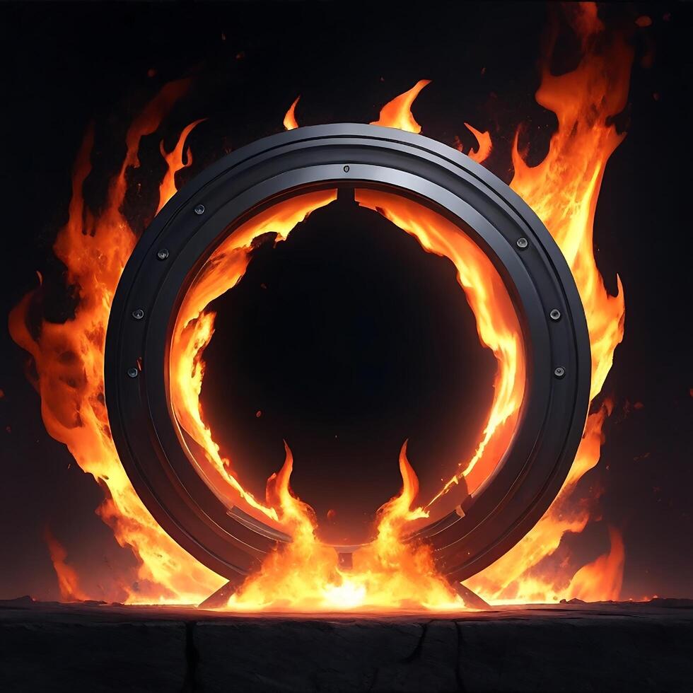 dark abstract futuristic with a Circle gate fire photo
