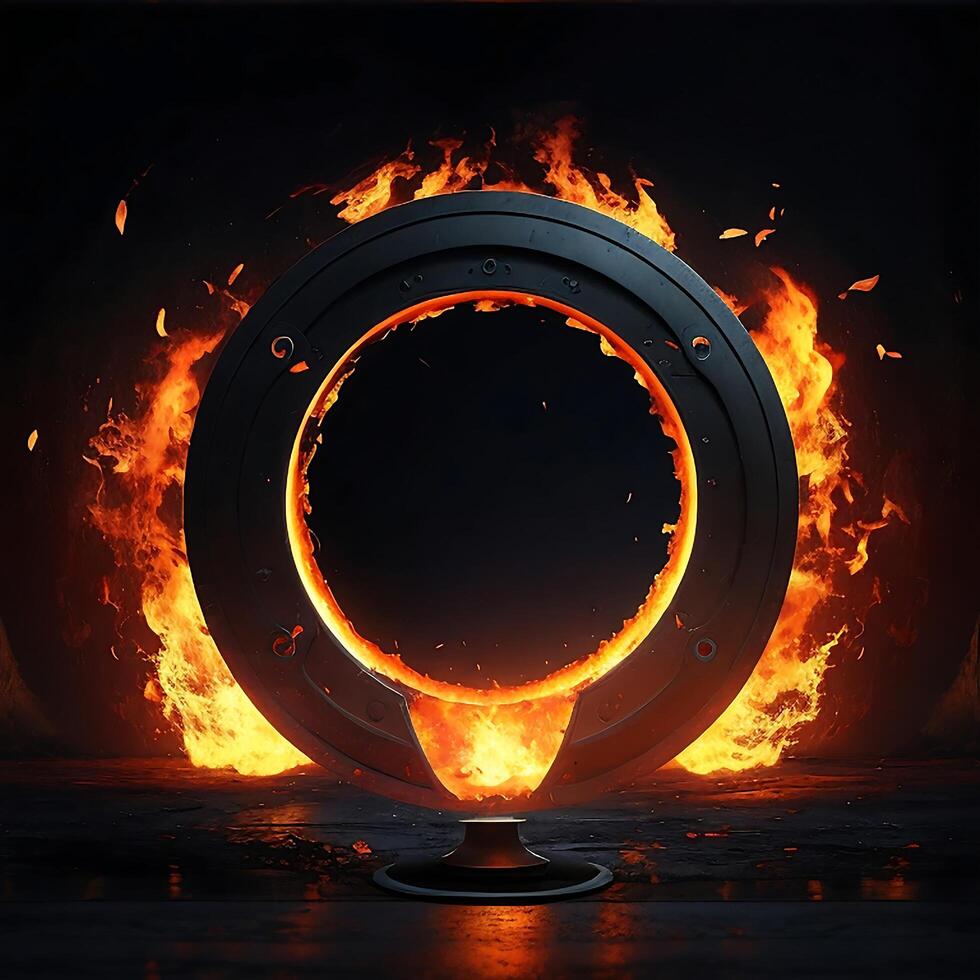 dark abstract futuristic with a  Circle gate fire AI generated photo