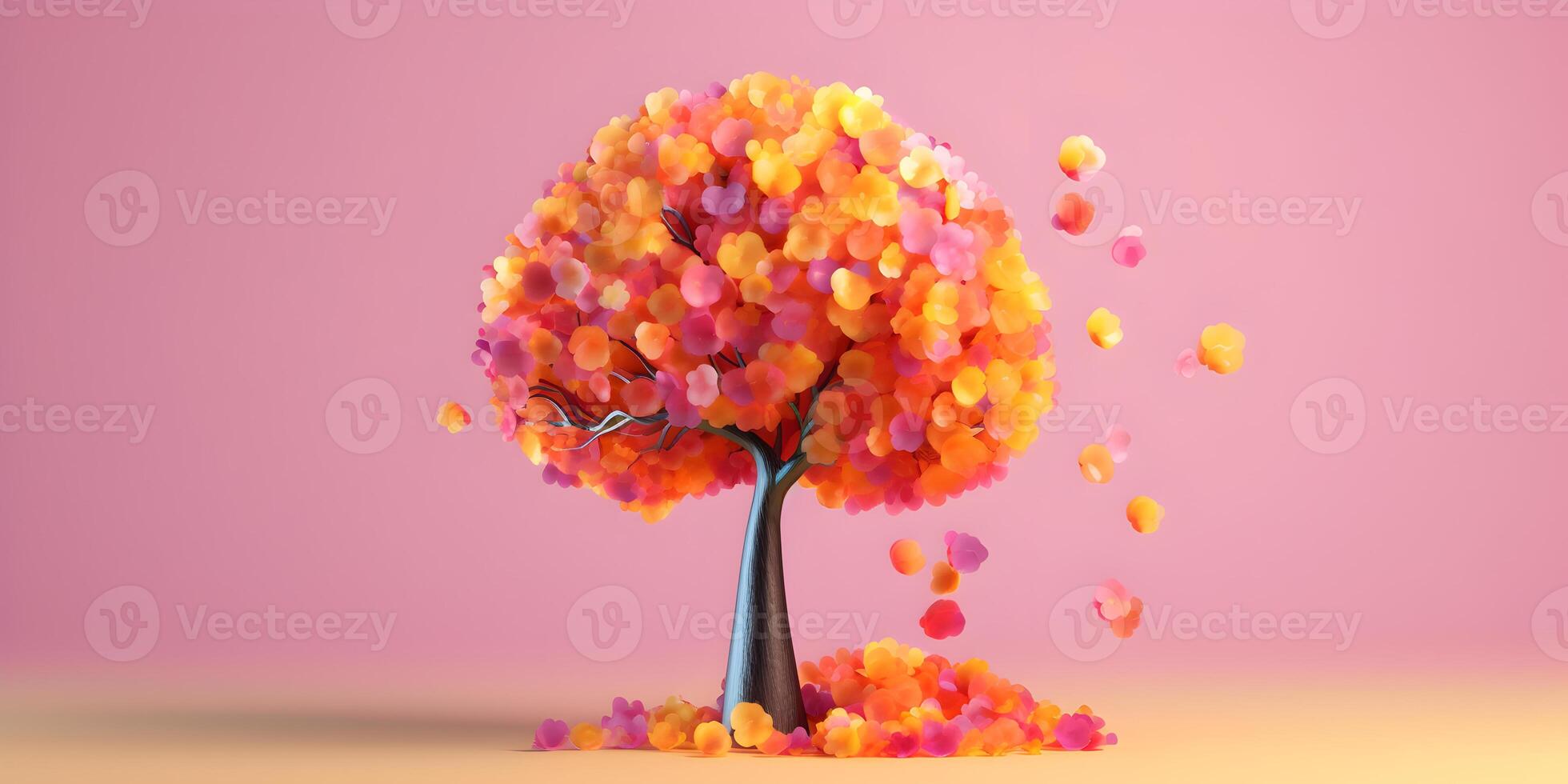 Autumn Tree with Falling Leaves. photo