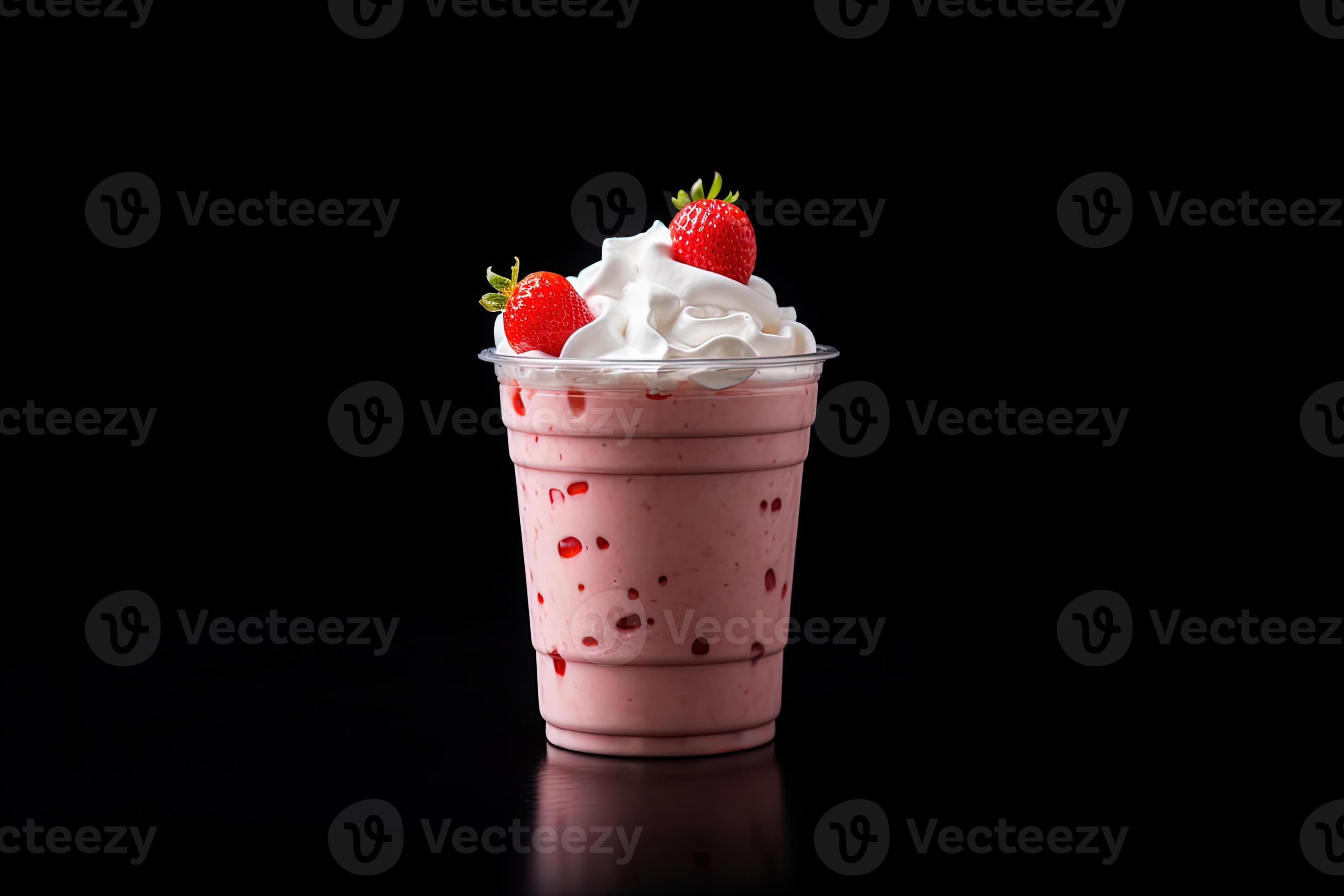 close up shot of strawberry milkshake with whipped cream In a plastic cup  #Ad , #AFFILIATE, #strawberry#mi…