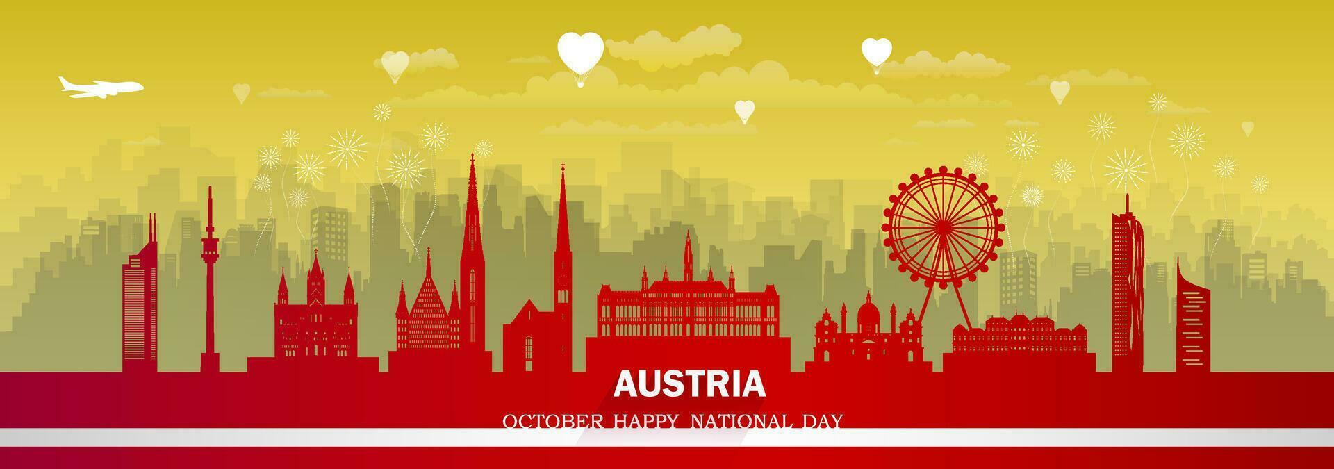Travel landmarks Austria with silhouette architecture background, Austria republic day. vector