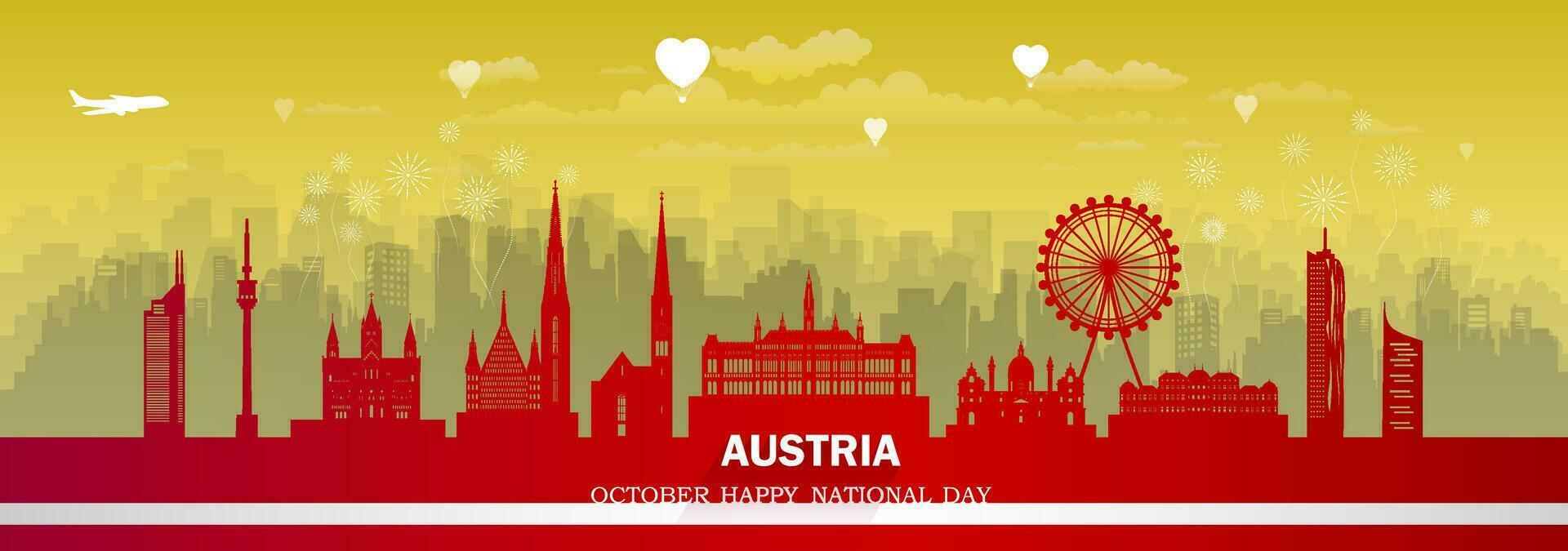 Travel landmarks Austria with silhouette architecture background, Austria republic day. vector