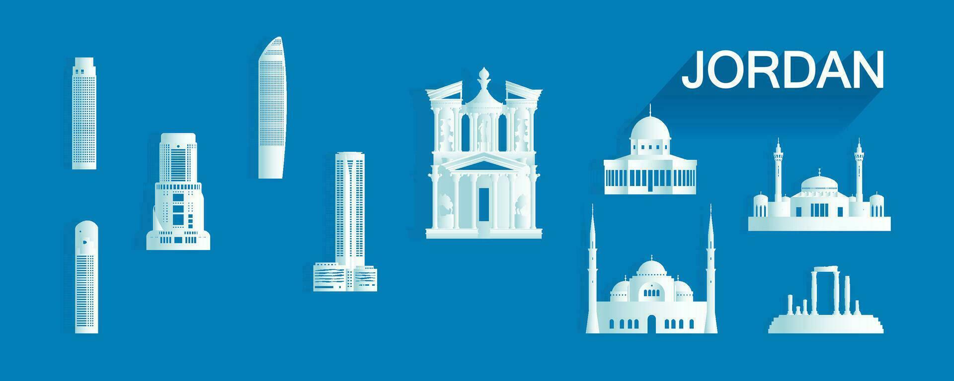 Travel landmarks kazakhstan with isolated silhouette architecture on blue background. vector