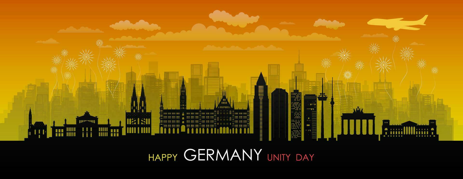 Travel landmarks Germany with silhouette architecture background, Germany republic day. vector