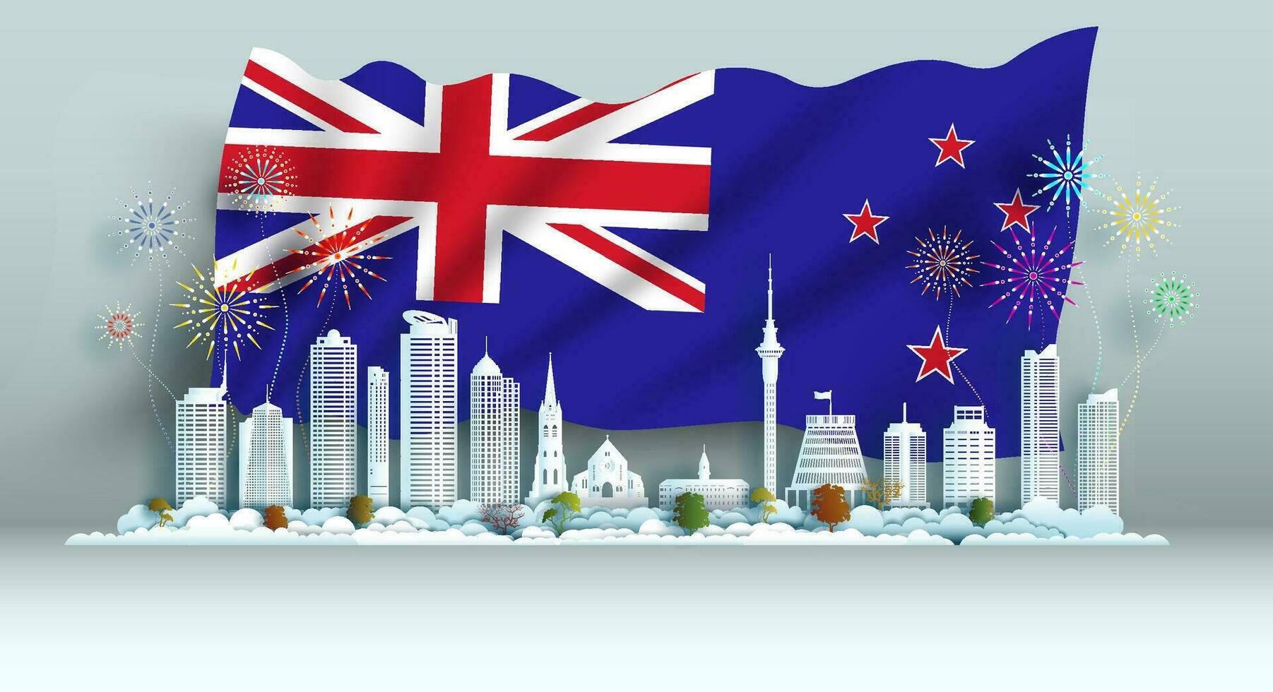 Happy independence anniversary celebration national day in New Zealand flag background. vector