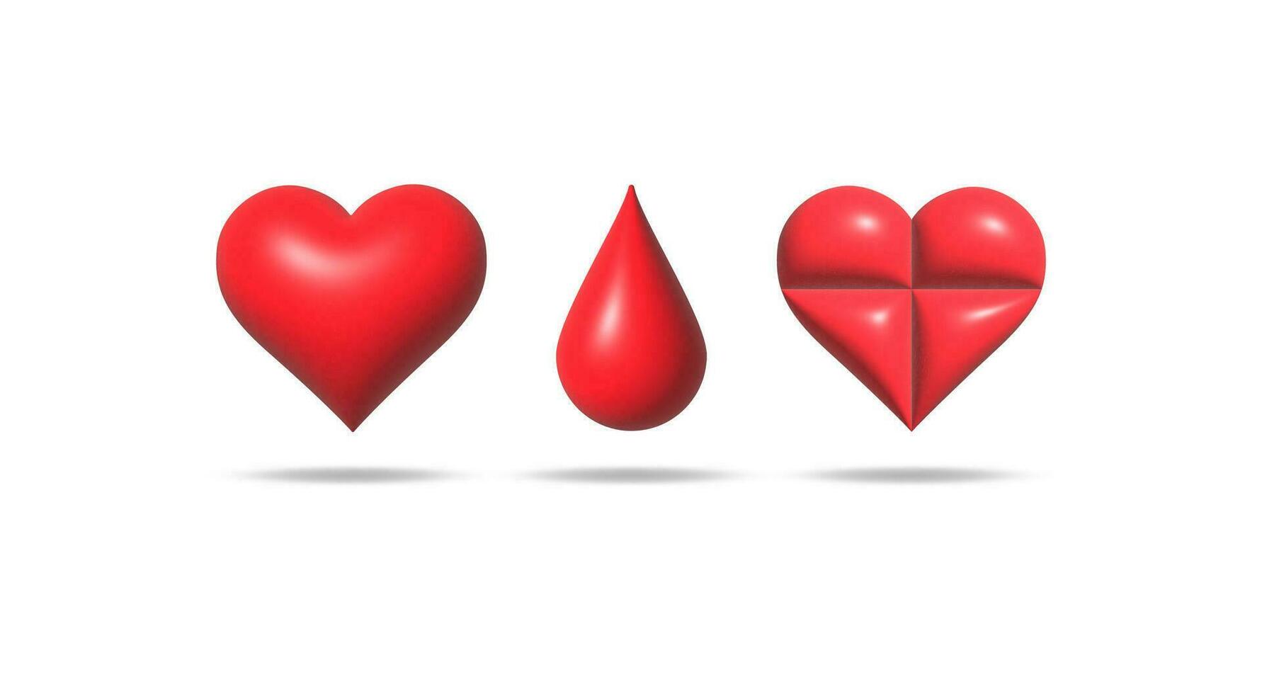 Heart and blood 3d vector illustration on white background.
