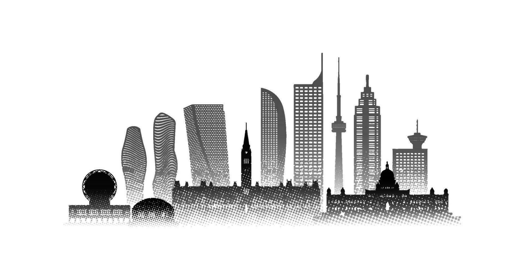 Travel architecture silhouette landmark in Canada, Toronto with Black halftone style. vector