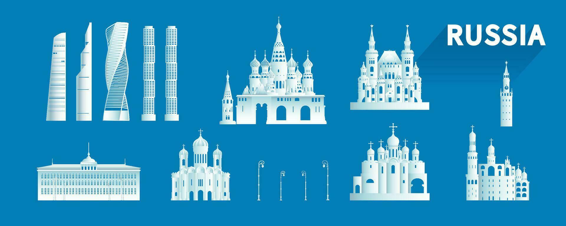 Rusia aislado arquitectura icono conjunto y símbolo con excursión Europa. vector