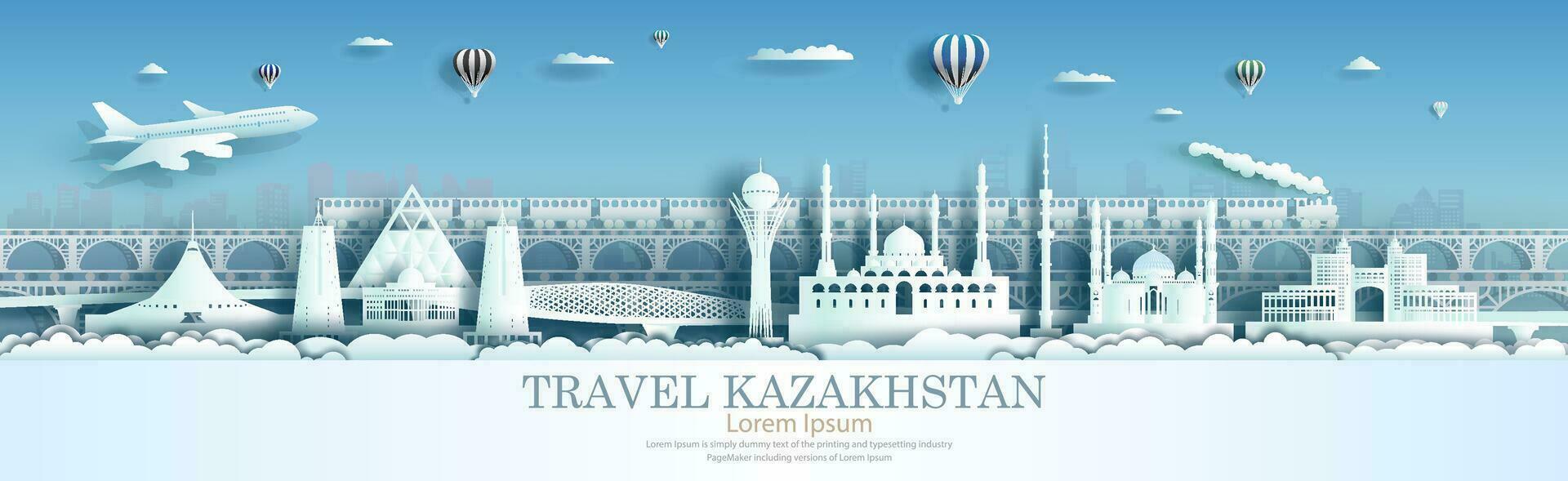 Kazakhstan architecture travel landmarks of Astana and Nur-Sultan famous and popular. vector