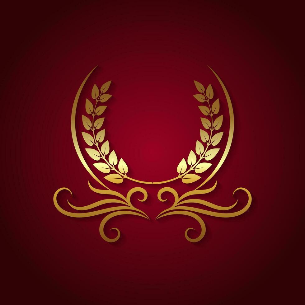 Gold laurel wreath on a red background. - Vector. vector