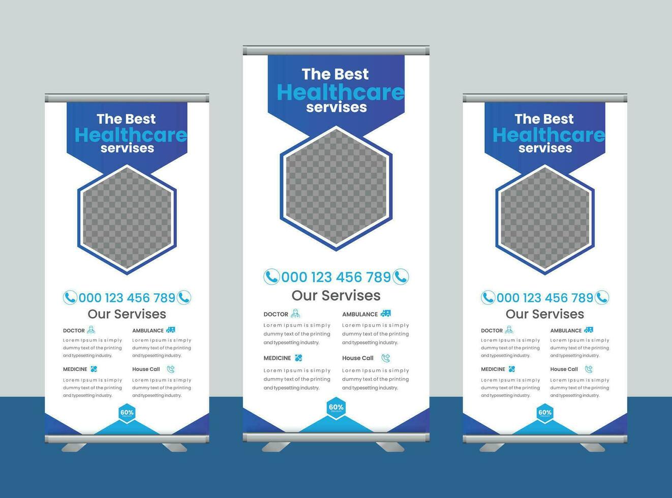 Modern Roll Up Banner Design Template For Medical Hospital . vector