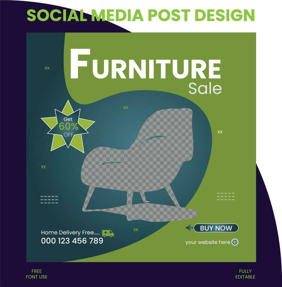Modern Social Media Post Design Template For Furniture sale . vector