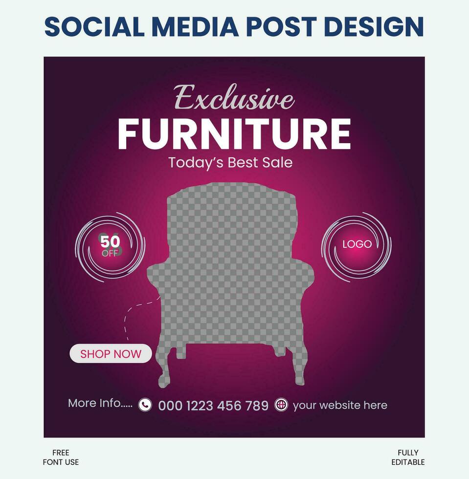Modern Social Media Post Design Template For Furniture sale . vector