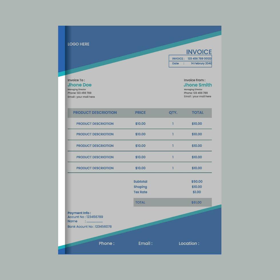 negocio factura formar modelo. facturación citas, dinero cuentas o precio facturas y pago acuerdo diseño plantillas. impuesto forma, cuenta gráfico o pago recibo página vector conjunto