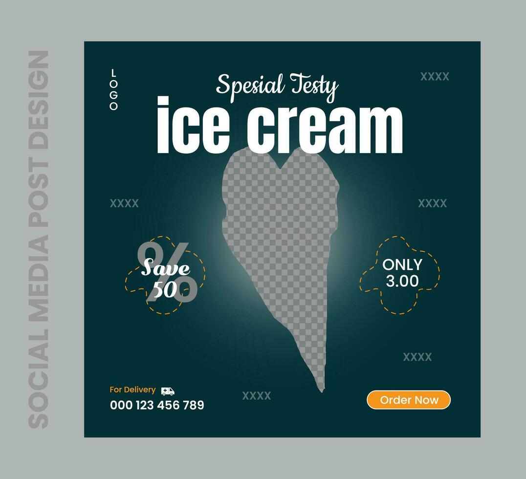 Super delicious ice cream social media banner promotional post or discount offer post design template vector