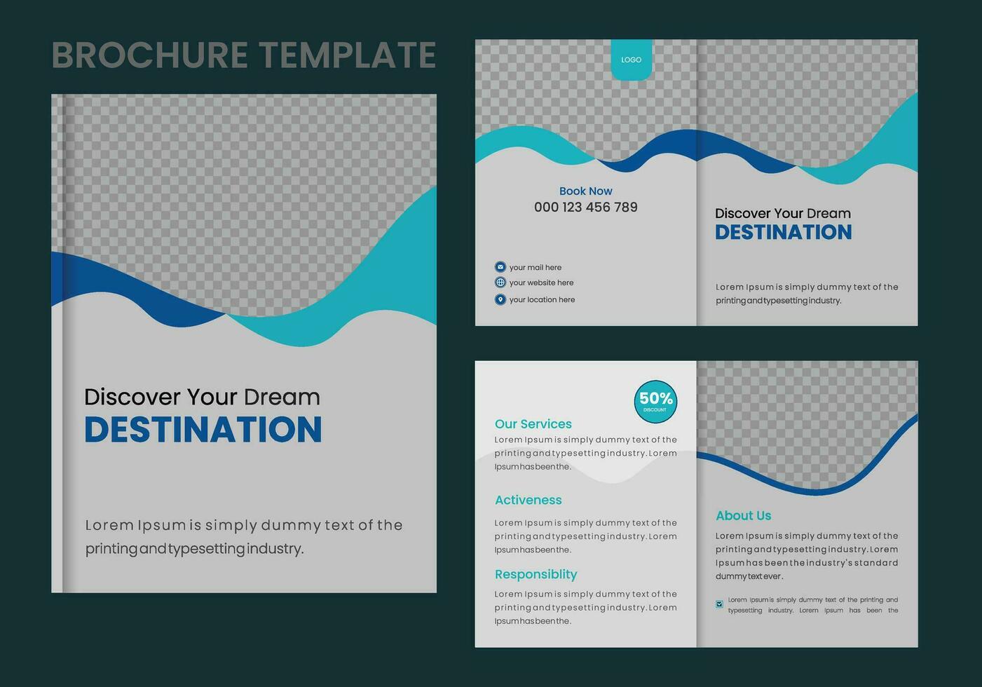 Travel and Tourism Bifold Brochure with Abstract Elements vector