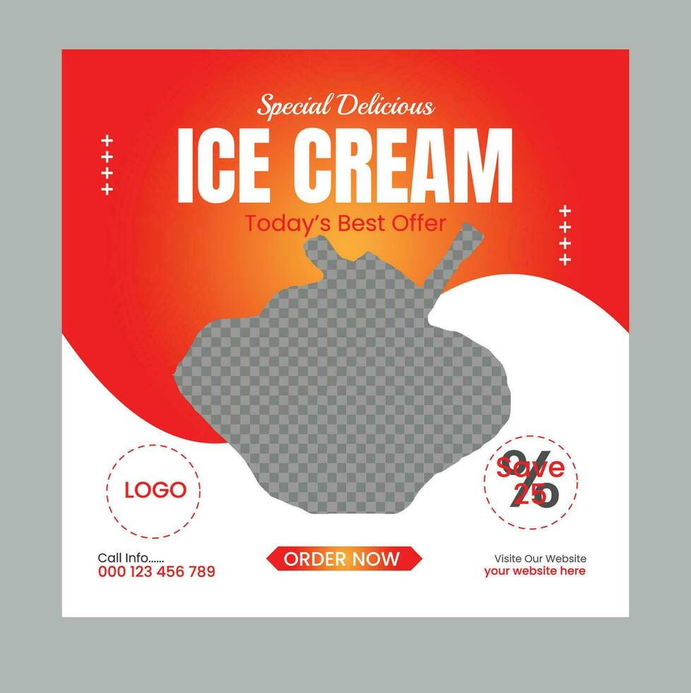 Super delicious ice cream social media banner promotional post or discount offer post design template vector