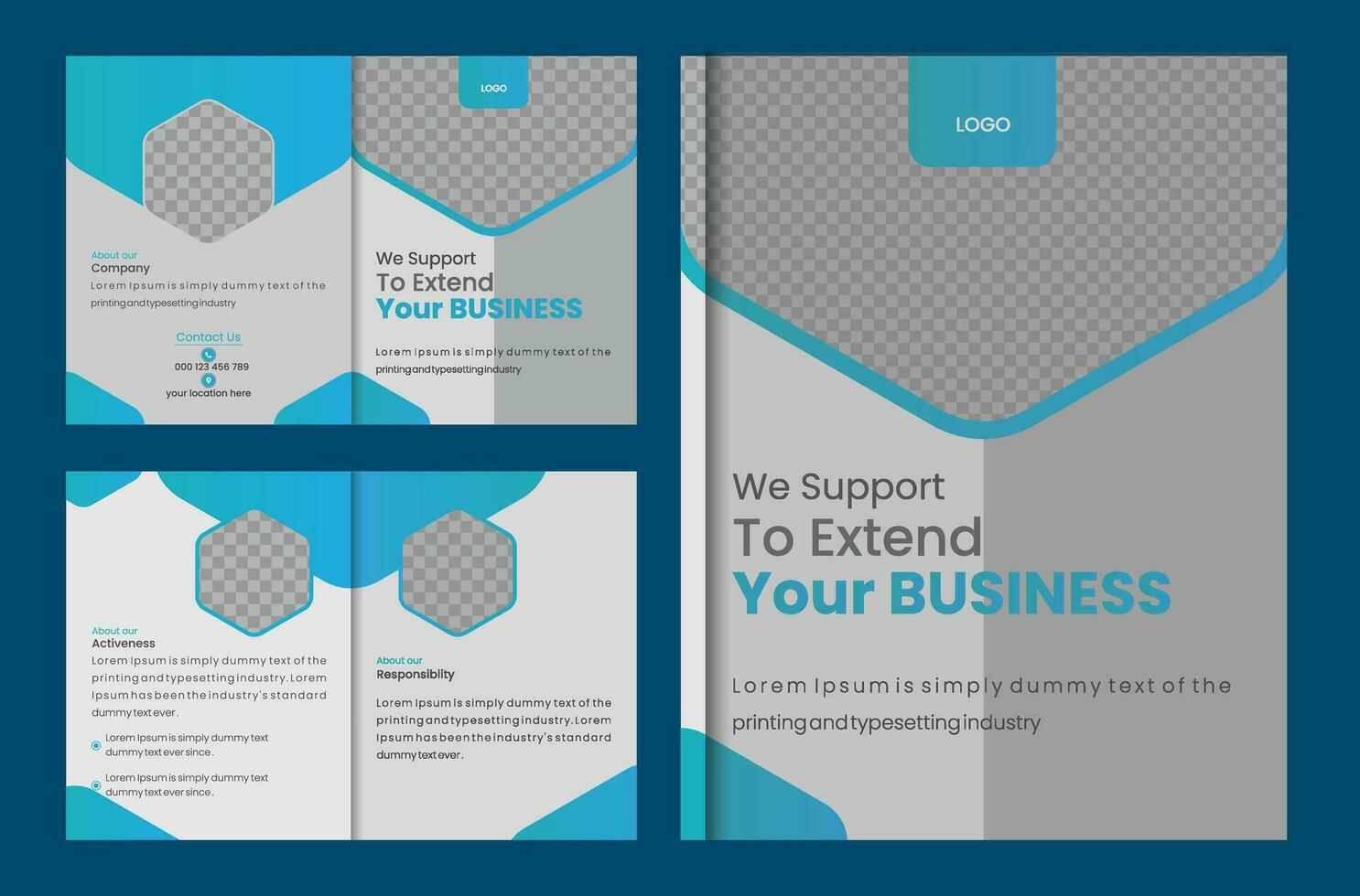Modern business corporate bifold brochure template, Creative concept folded flyer, or bifold brochure 4 page brochure template . vector