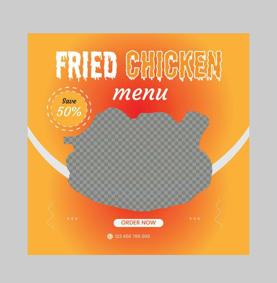 Modern Social Media Post Design Template For Food Fast Chicken. vector