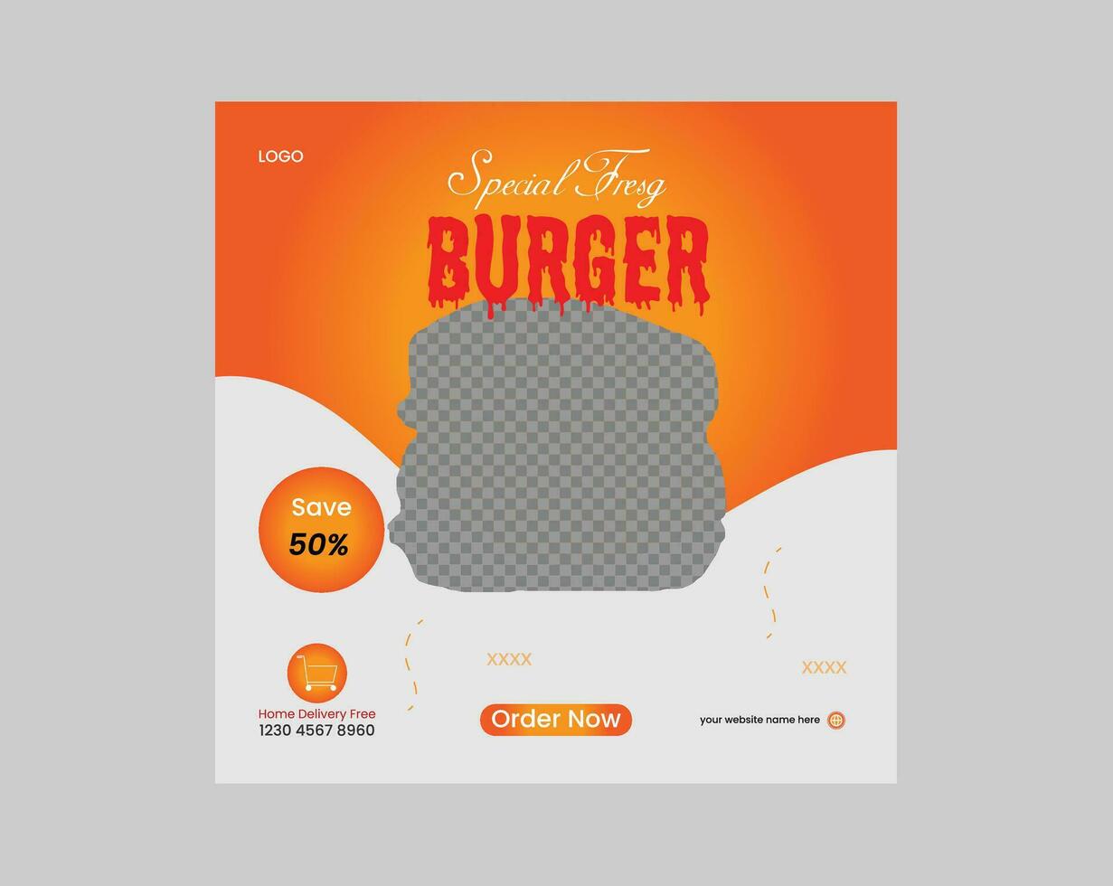 Modern Social Media Post Design Template For Food Burger. vector