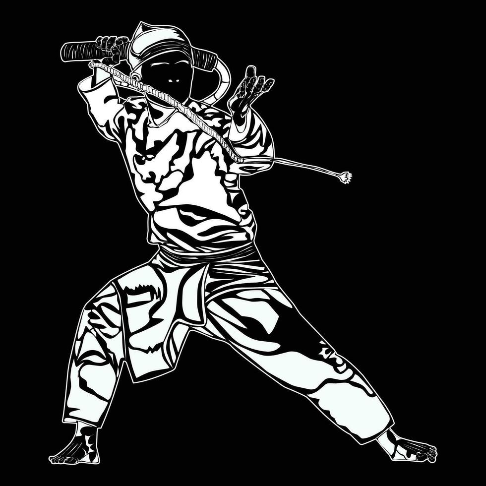 silat movement silhouette image, suitable for posters, t-shirt design, martial arts education and others vector