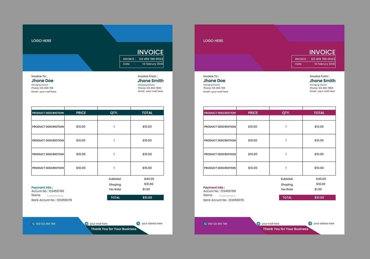 Difference invoices design . vector