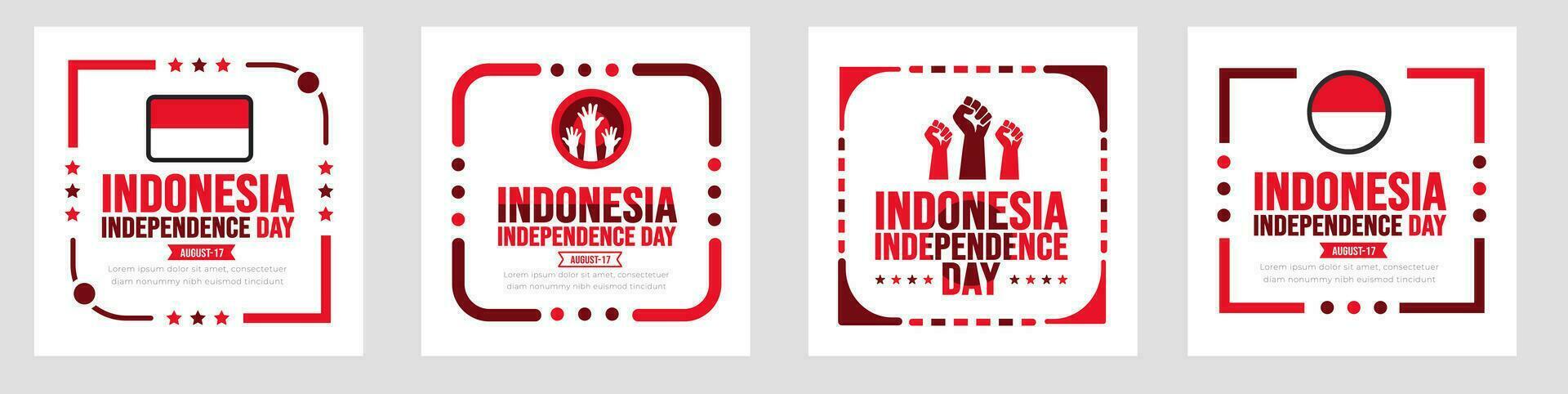 17 August Indonesia Independence Day social media post banner or sticker design template set. background template. Holiday concept. background, banner, placard, card, and poster design template with t vector