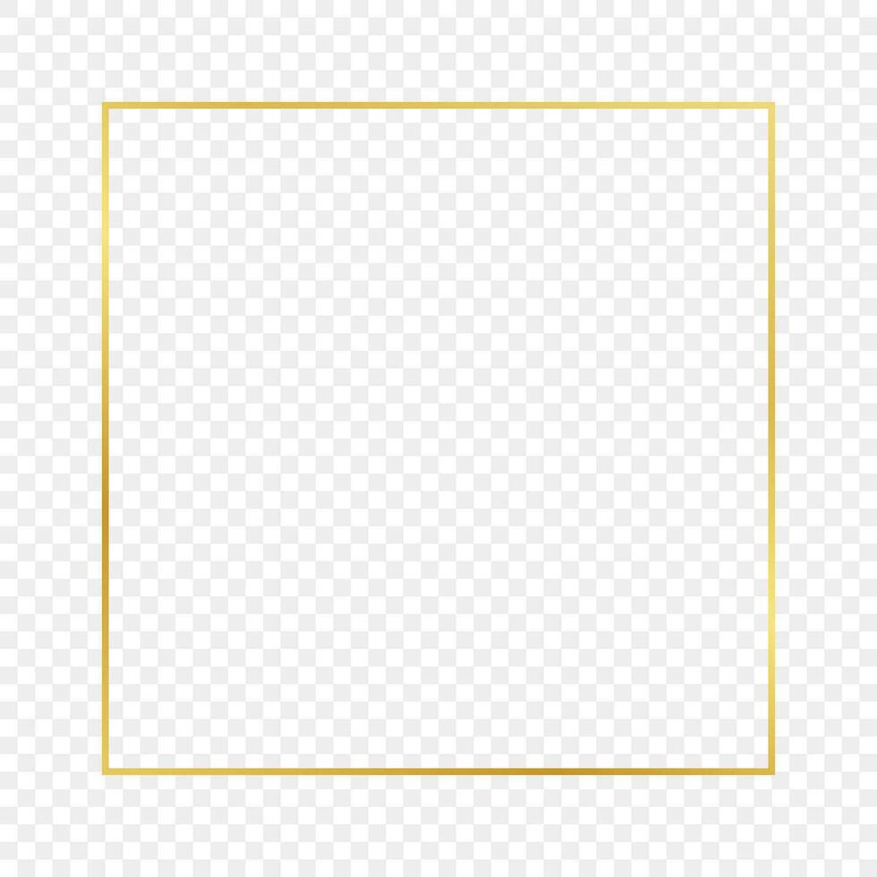 Gold glowing square frame isolated on background. Shiny frame with glowing effects. Vector illustration.