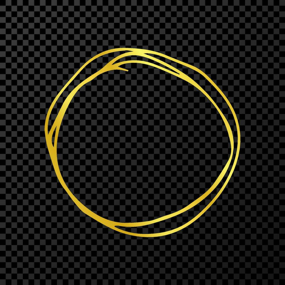 Hand drawn scribble circle. Gold doodle round circular design element on dark vector