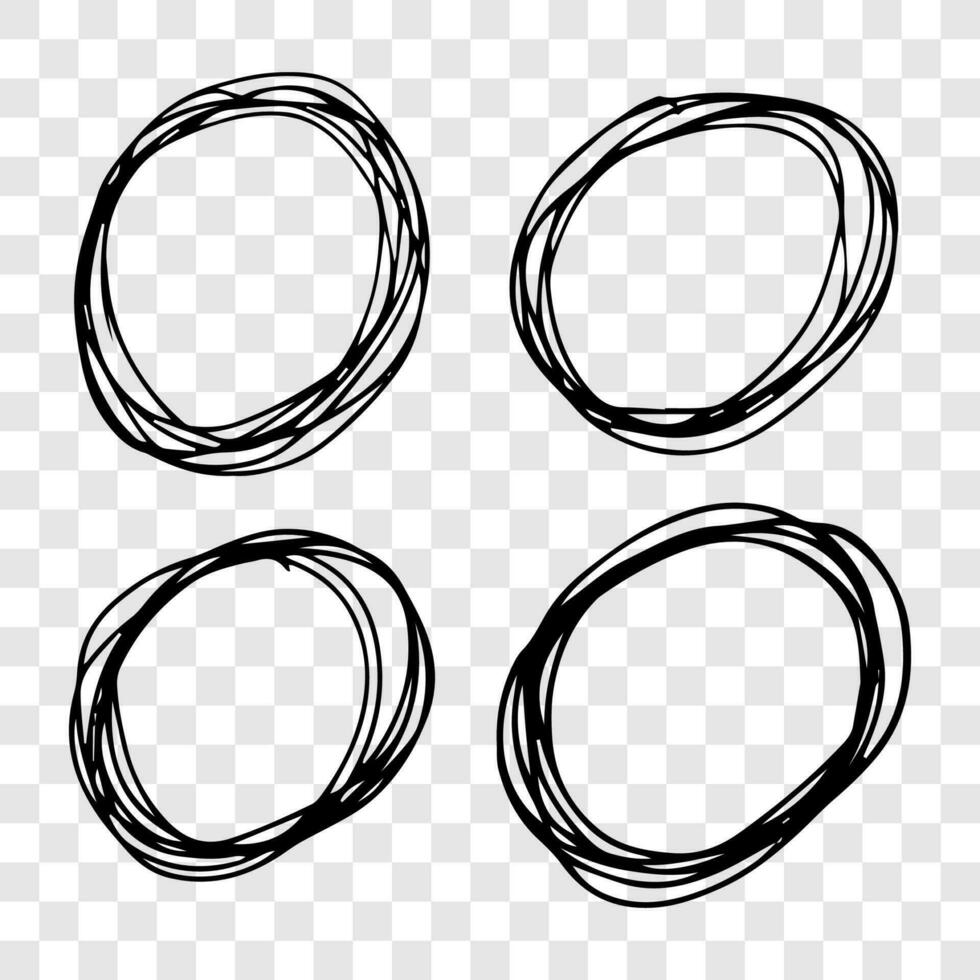 Hand drawn scribble circles. Set of four black doodle round circular design elements vector