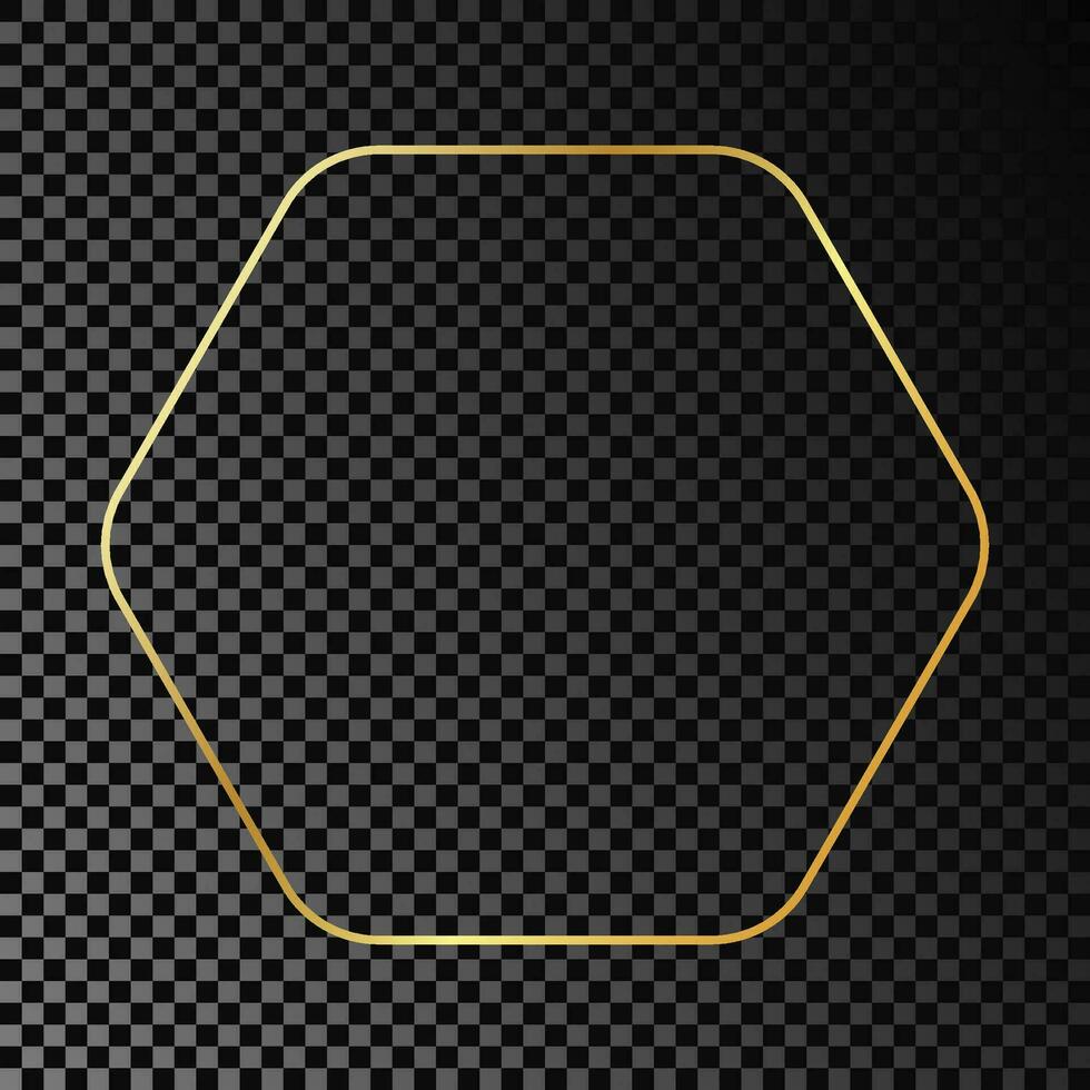 Gold glowing rounded hexagon frame isolated on dark vector