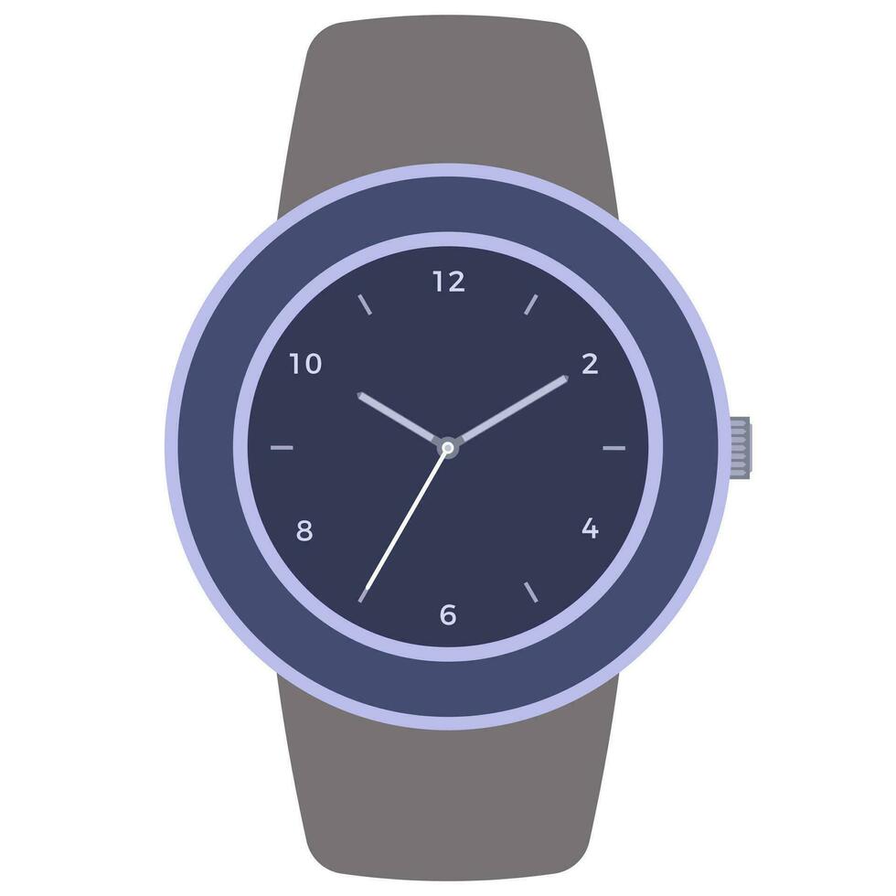 Classic design mechanical wristwatch isolated on white background. Clock face with hour, minute and second hands. Vector illustration.