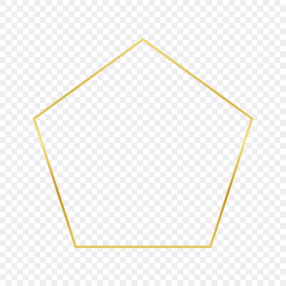 Gold glowing pentagon shape frame isolated on background. Shiny frame with glowing effects. Vector illustration.