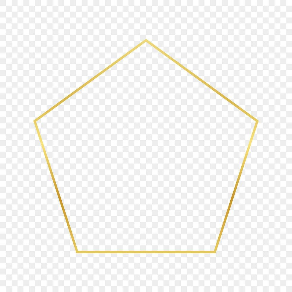 Gold glowing pentagon shape frame isolated on background. Shiny frame with glowing effects. Vector illustration.