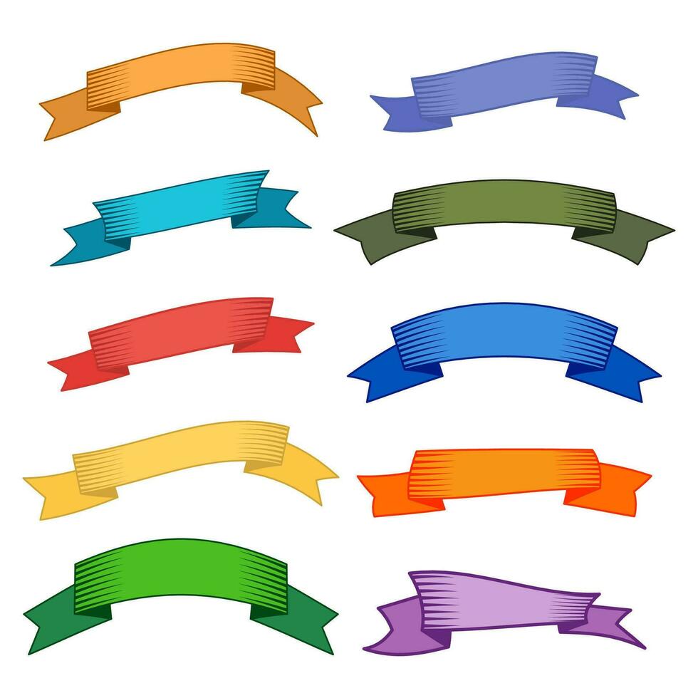conjunto de diez cintas multicolores y pancartas para diseño web. gran elemento de diseño aislado sobre fondo blanco. ilustración vectorial vector