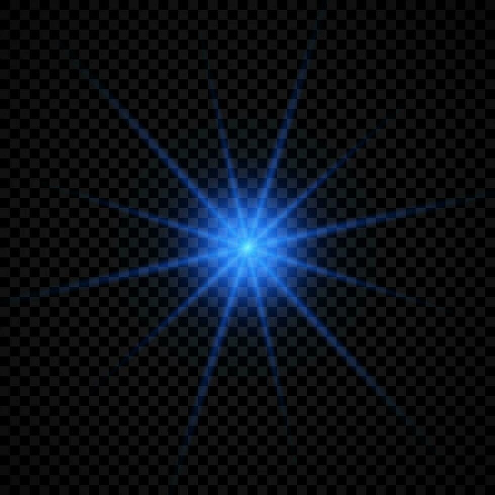 Light effect of lens flares. Blue glowing lights starburst effects with sparkles vector