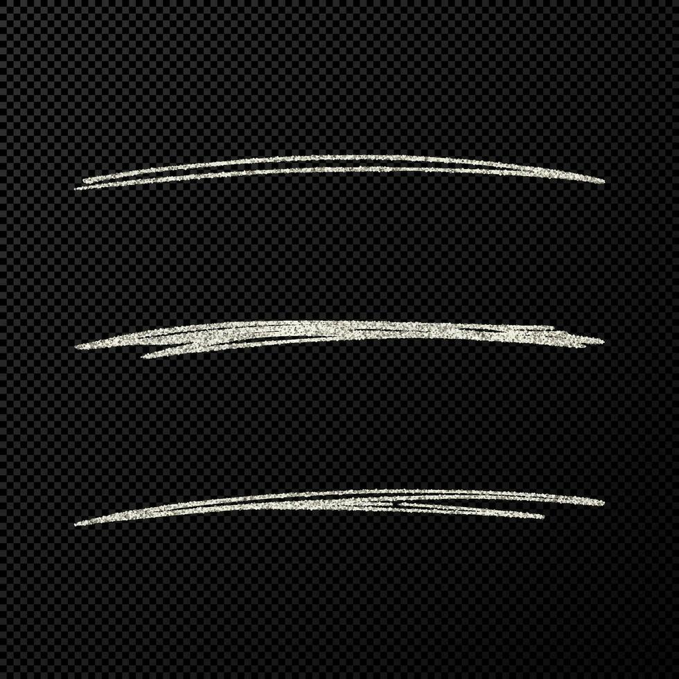 Abstract shiny confetti glittering waves. Set of three hand drawn brush silver strokes vector