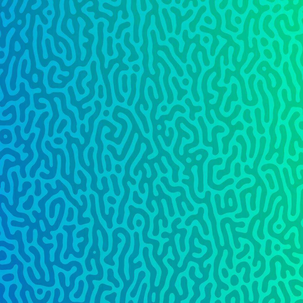 Turquoise Turing reaction gradient background. Abstract diffusion pattern with chaotic shapes. Vector illustration.