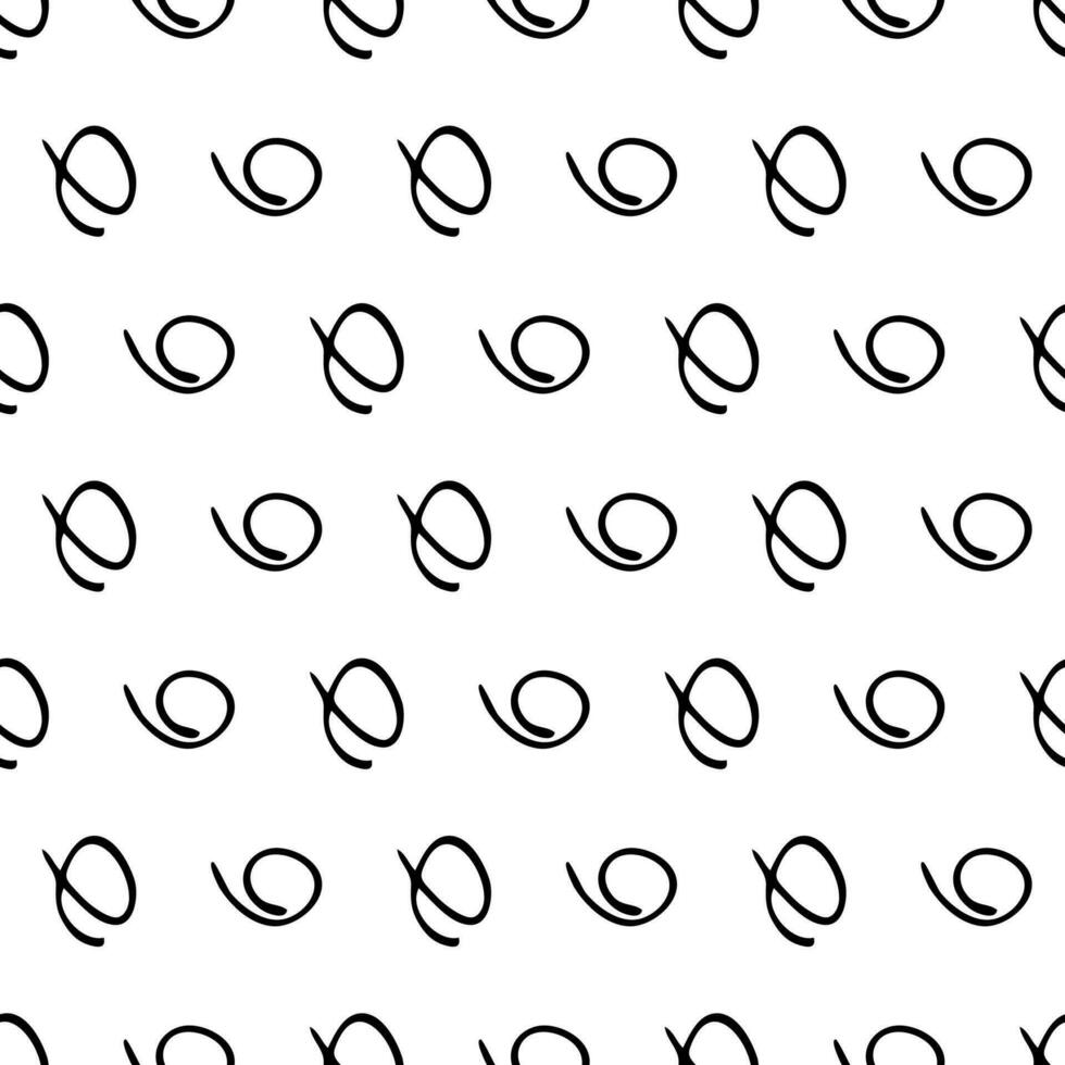 Seamless pattern with black sketch hand drawn round squiggle shape on white background. Abstract grunge texture. Vector illustration