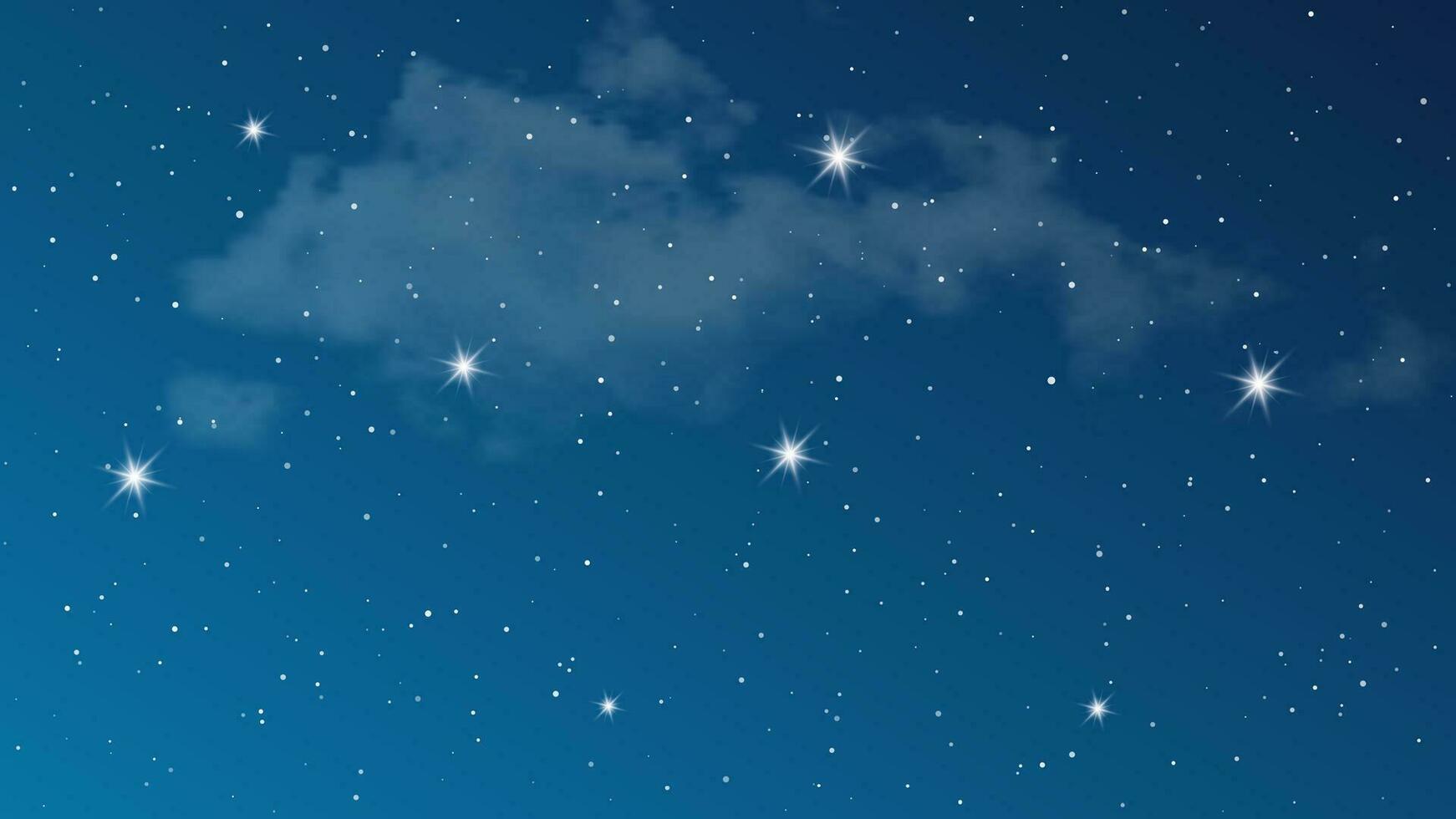 Night sky with clouds and many stars. Abstract nature background with stardust in deep universe. Vector illustration.